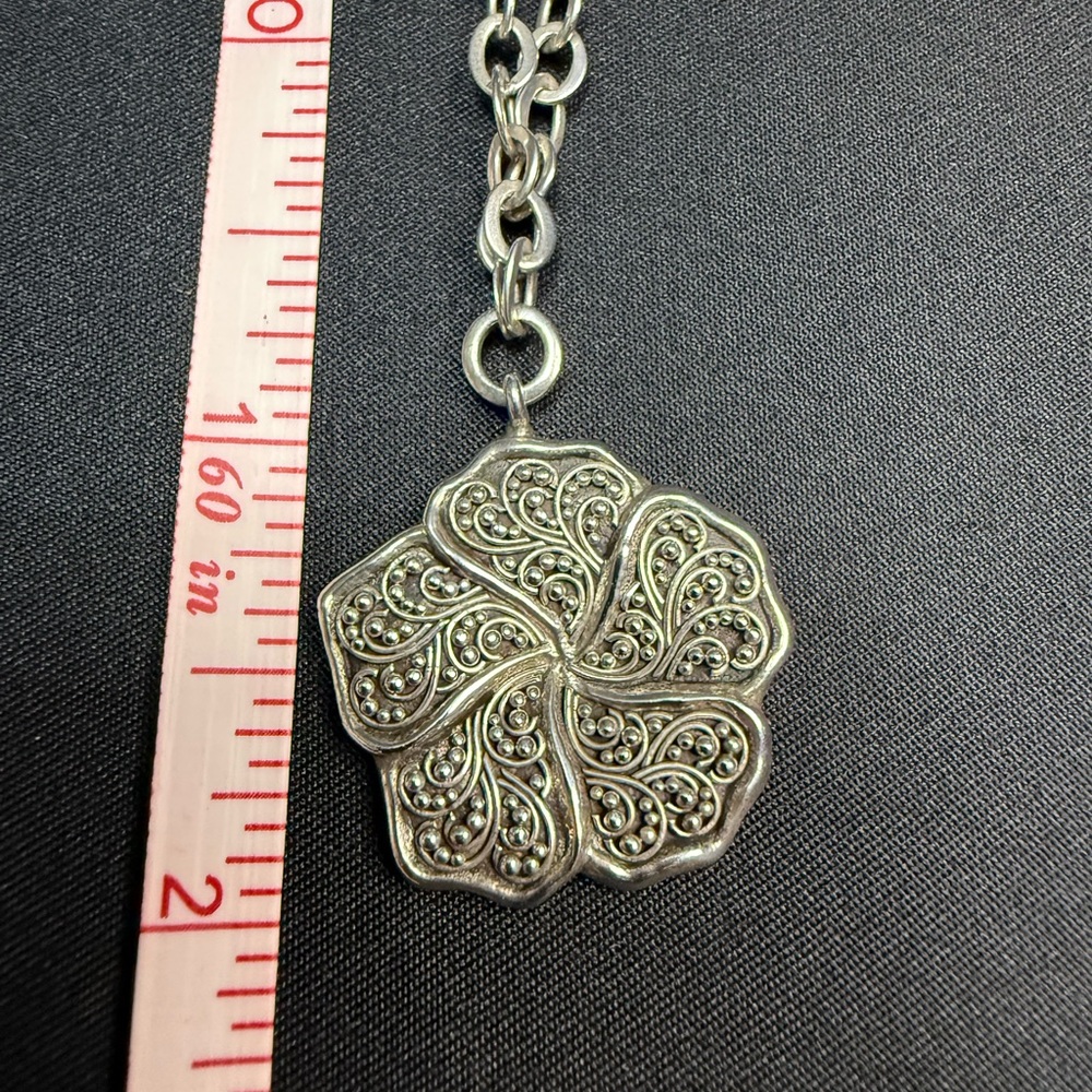Lois Hill Sterling Silver Necklace Pendant Flower Adjustable Toggle Paisley